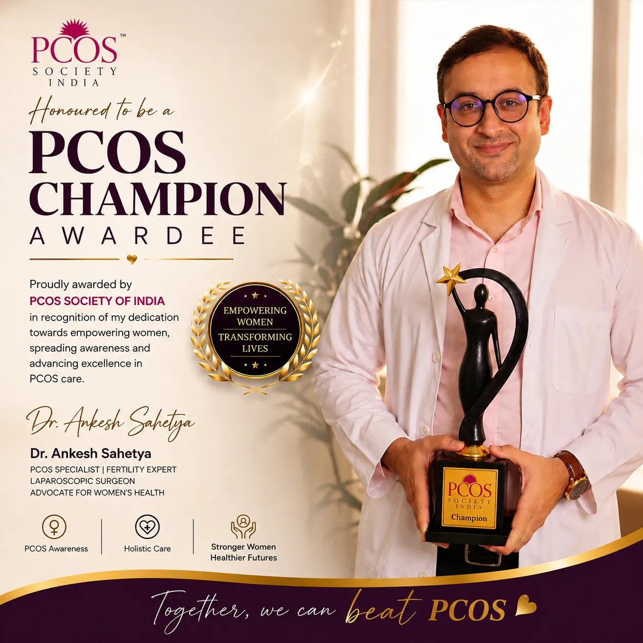 Dr. Ankesh Sahetya Receiving the Best PCOS Champion Award